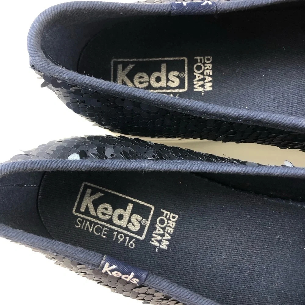 Keds navy sequin platform slip on sneaker loafer Size 7 sparkle Party Prom - Picture 4 of 8